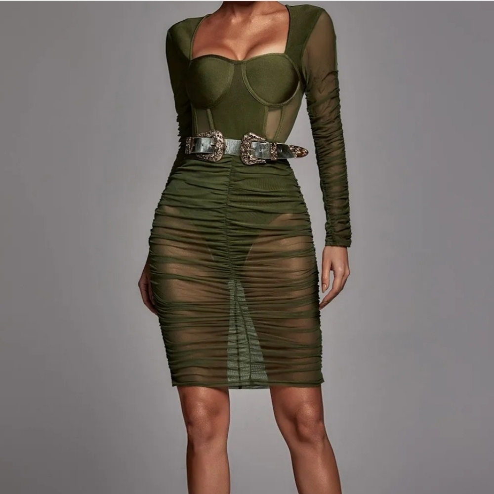Bella Barnette Body Con Mesh Dress With Belt - NWT Medium